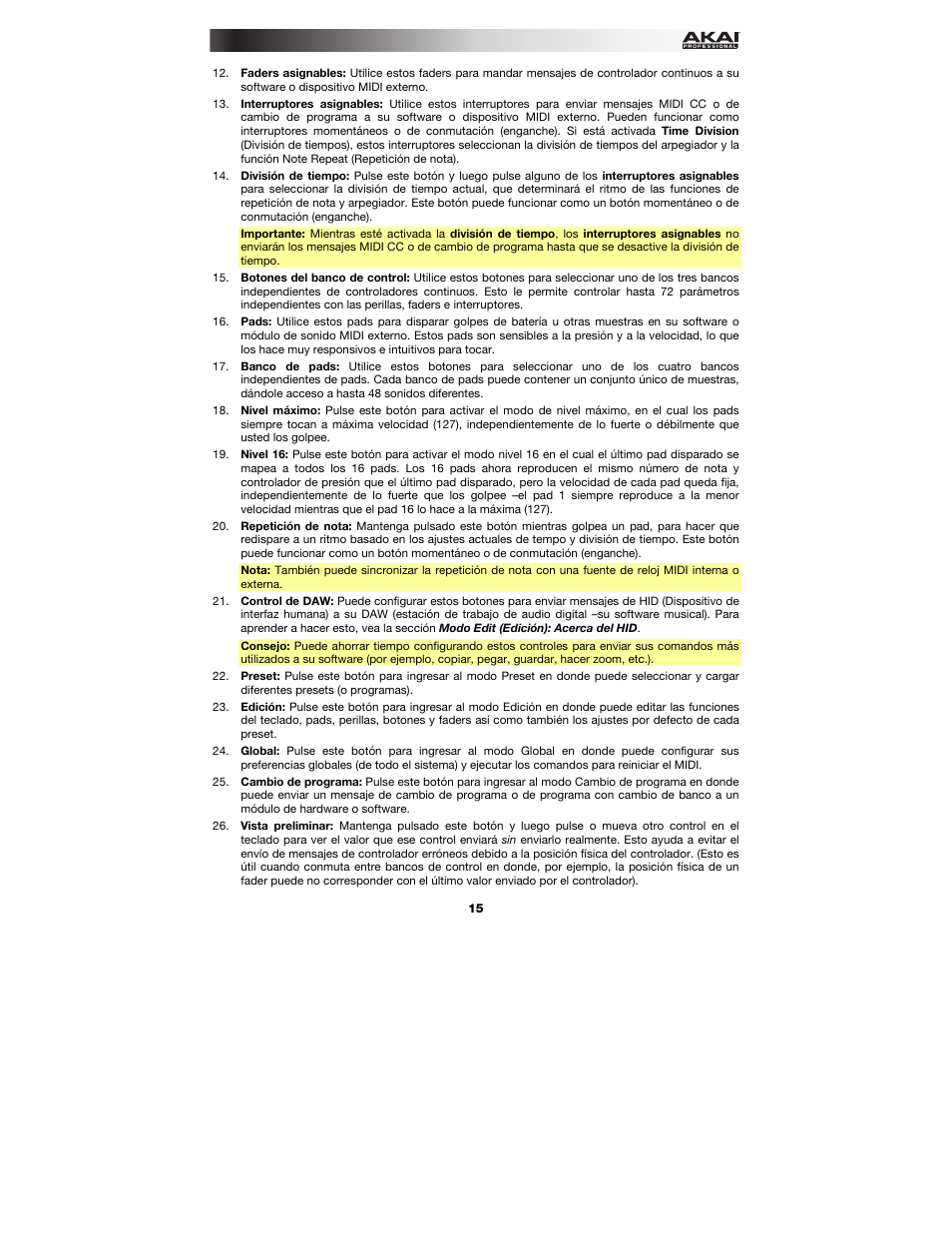 Akai MPK249 User Manual | Page 15 / 44