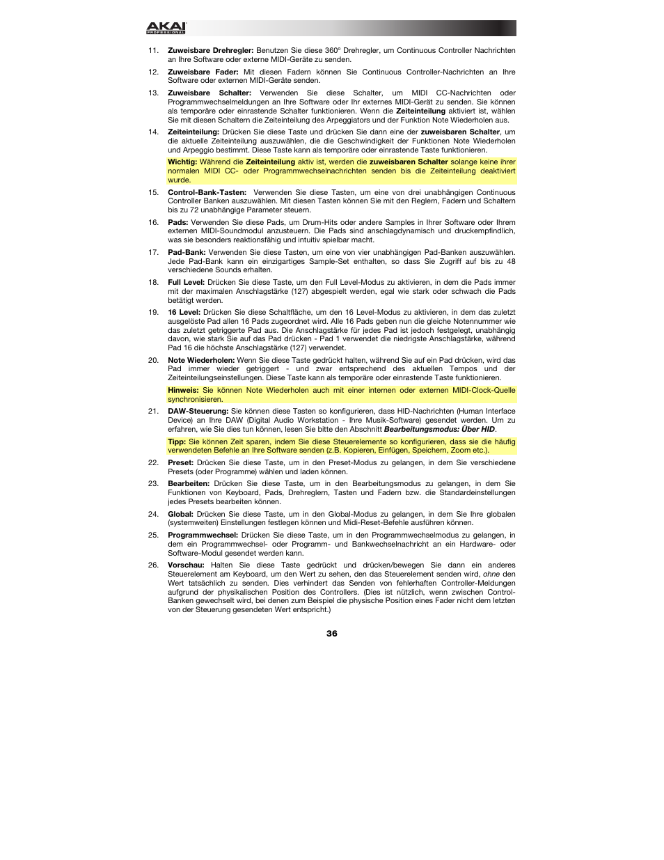 Akai MPK249 User Manual | Page 36 / 44