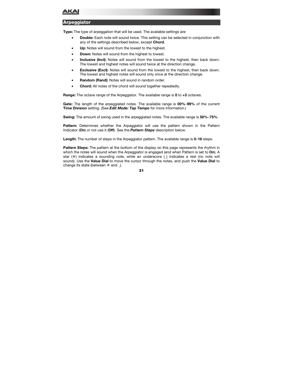 Arpeggiator | Akai MPK261 User Manual | Page 21 / 46