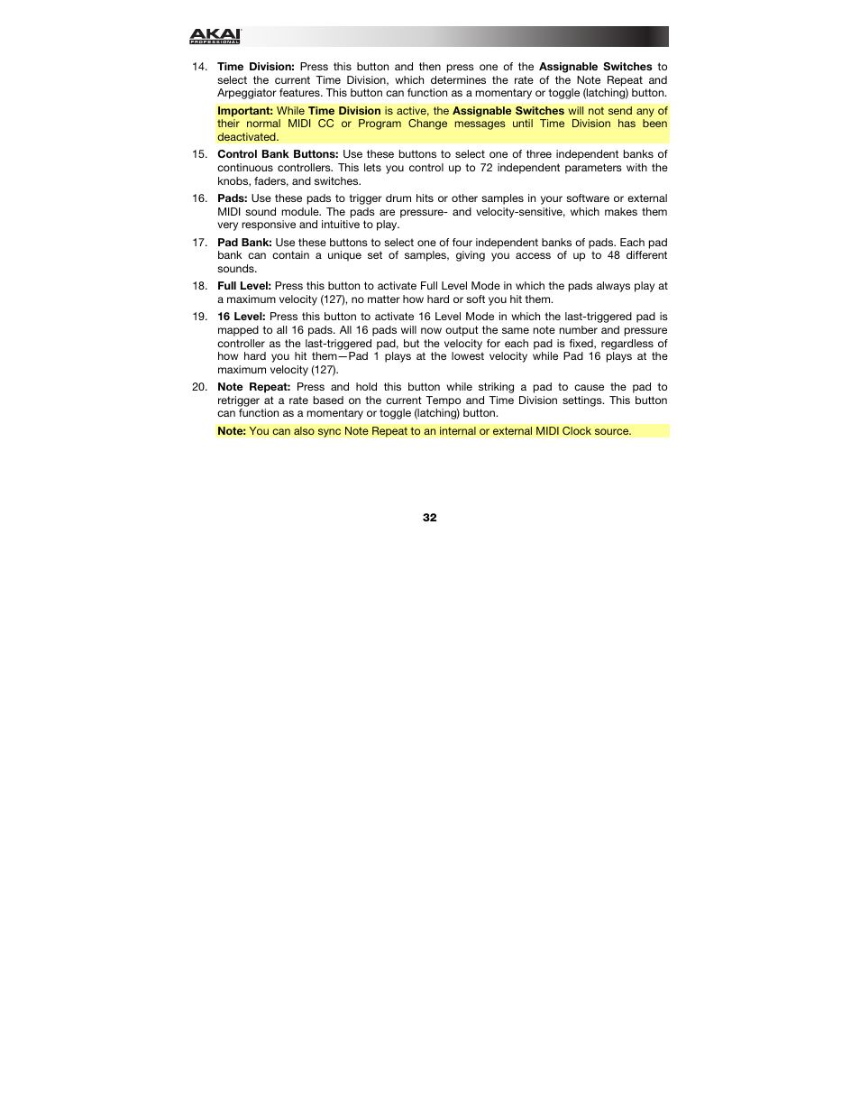 Akai MPK261 User Manual | Page 32 / 46