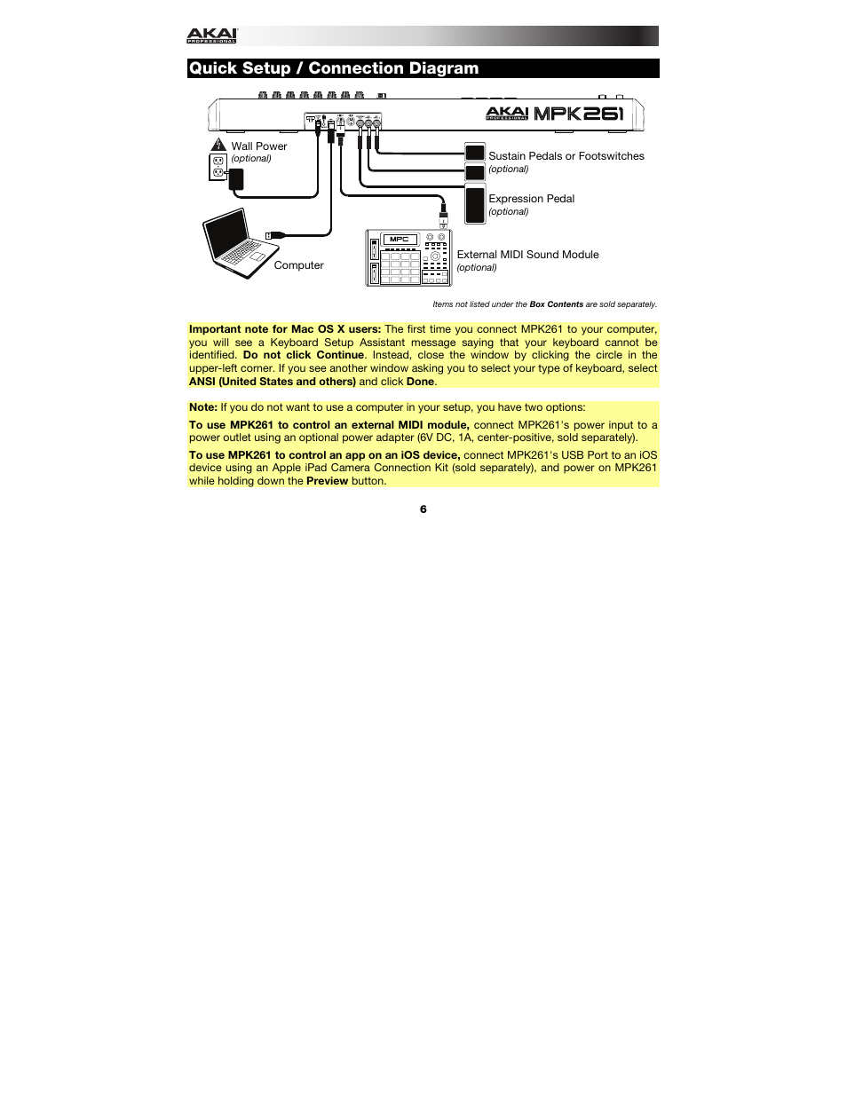 Quick setup / connection diagram | Akai MPK261 User Manual | Page 6 / 46