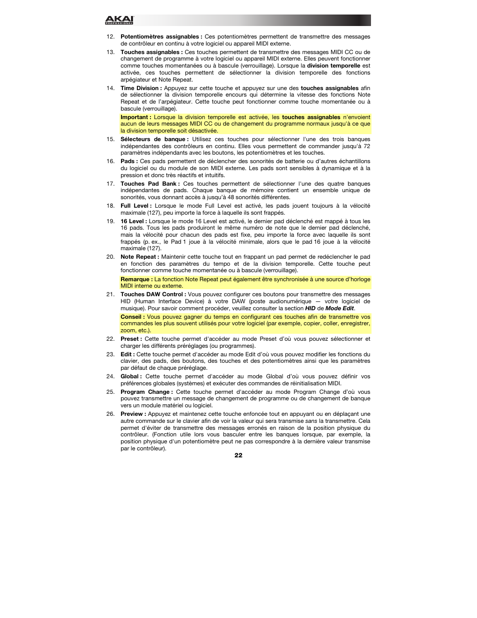 Akai MPK261 User Manual | Page 22 / 44