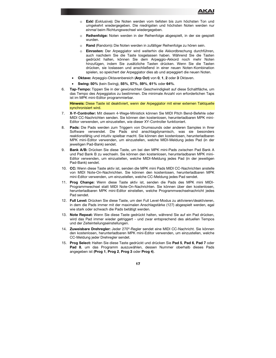 Akai MPK mini User Manual | Page 17 / 20