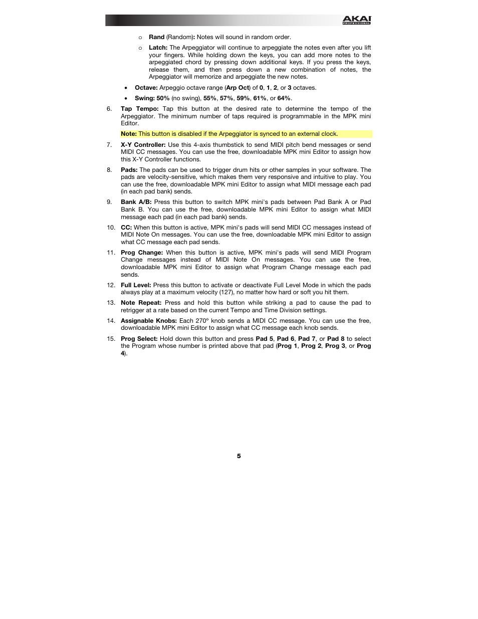 Akai MPK mini User Manual | Page 5 / 20
