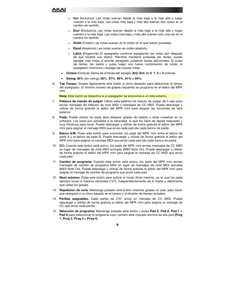 Akai MPK mini User Manual | Page 8 / 20