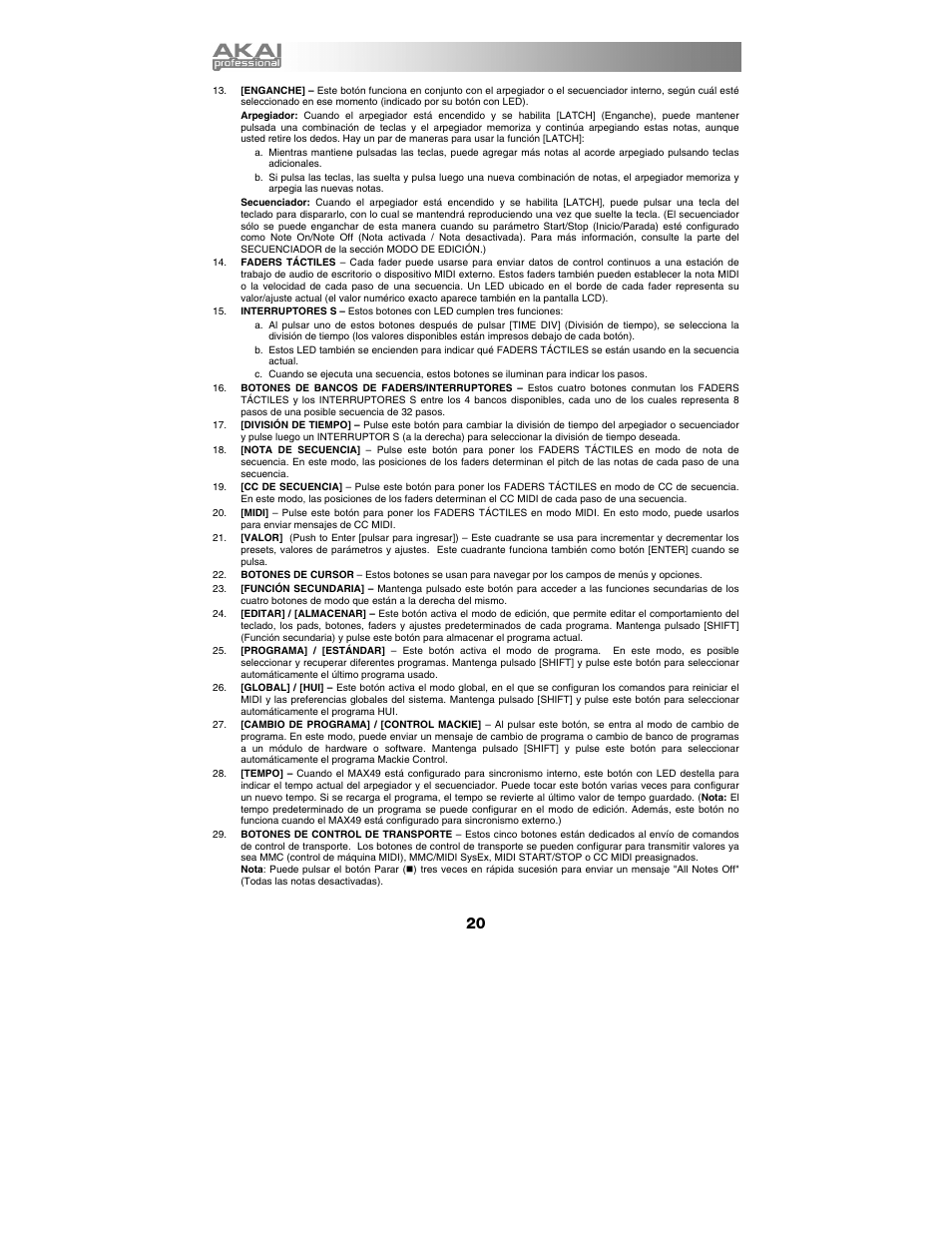 Akai max49 User Manual | Page 20 / 88
