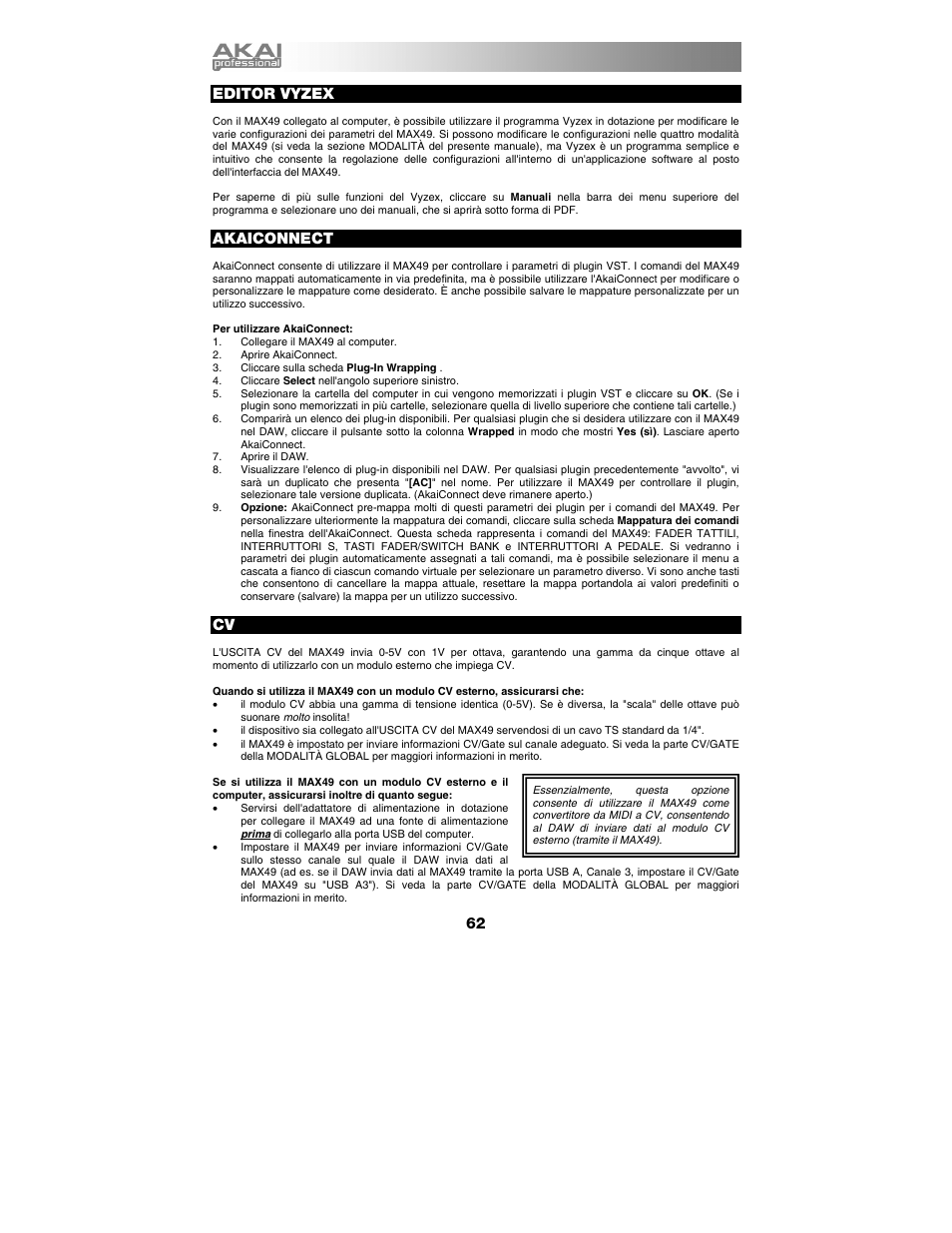 Editor vyzex, Akaiconnect | Akai max49 User Manual | Page 62 / 88