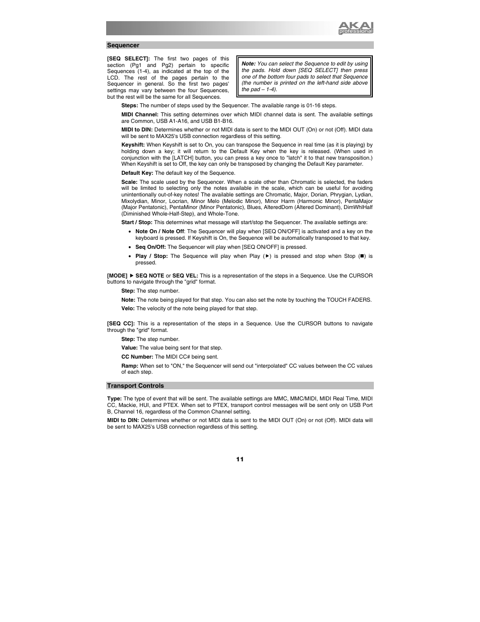 Sequencer | Akai max25 User Manual | Page 11 / 88