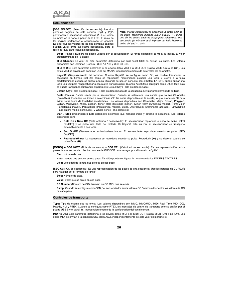 Secuenciador | Akai max25 User Manual | Page 26 / 88