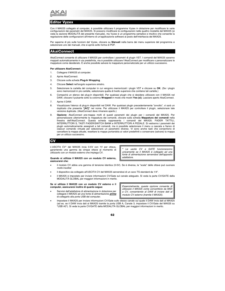 Editor vyzex, Akaiconnect | Akai max25 User Manual | Page 62 / 88