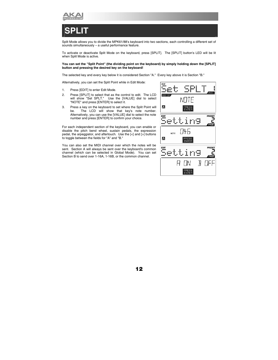 Split | Akai mpk61 User Manual | Page 12 / 72