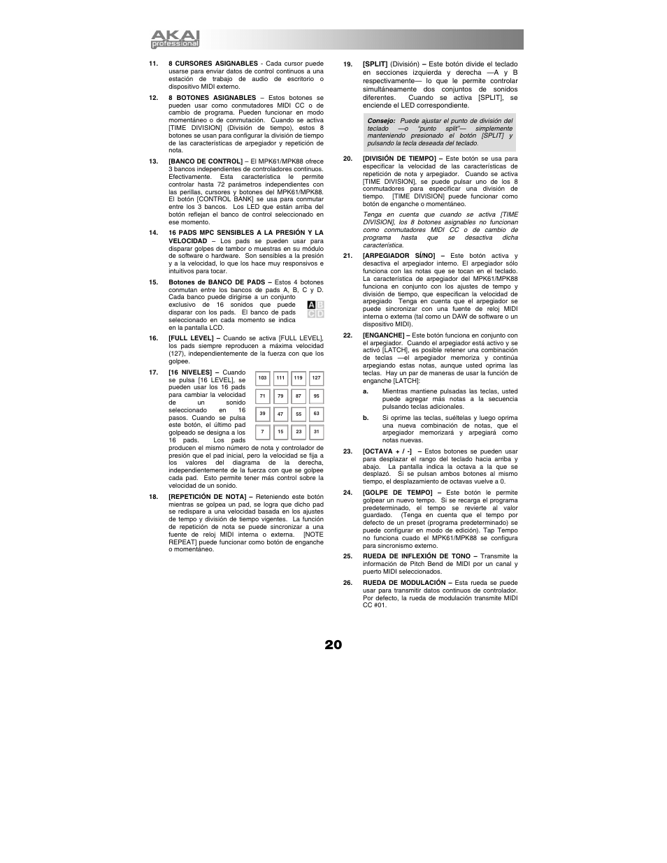 Akai mpk61 User Manual | Page 20 / 72