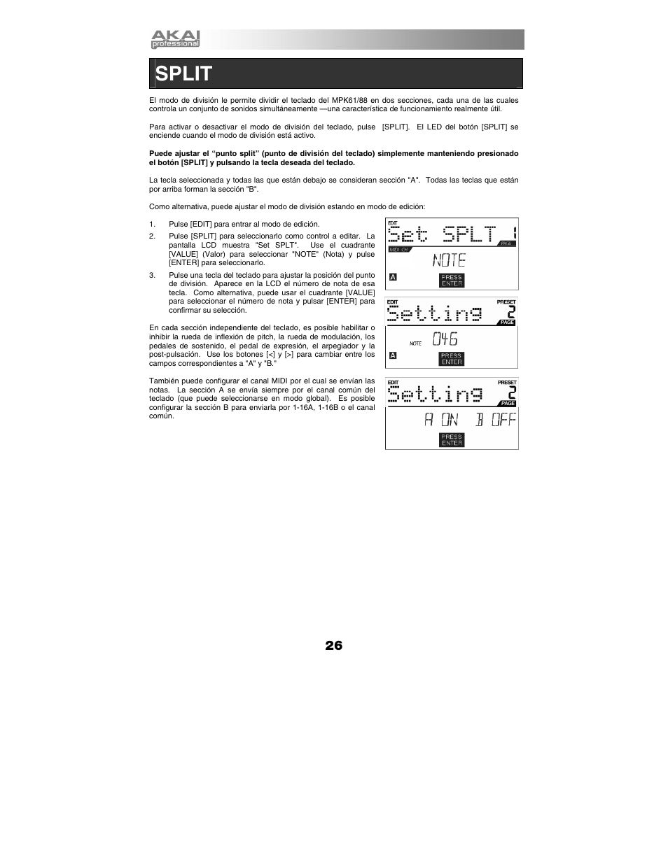 Split | Akai mpk61 User Manual | Page 26 / 72