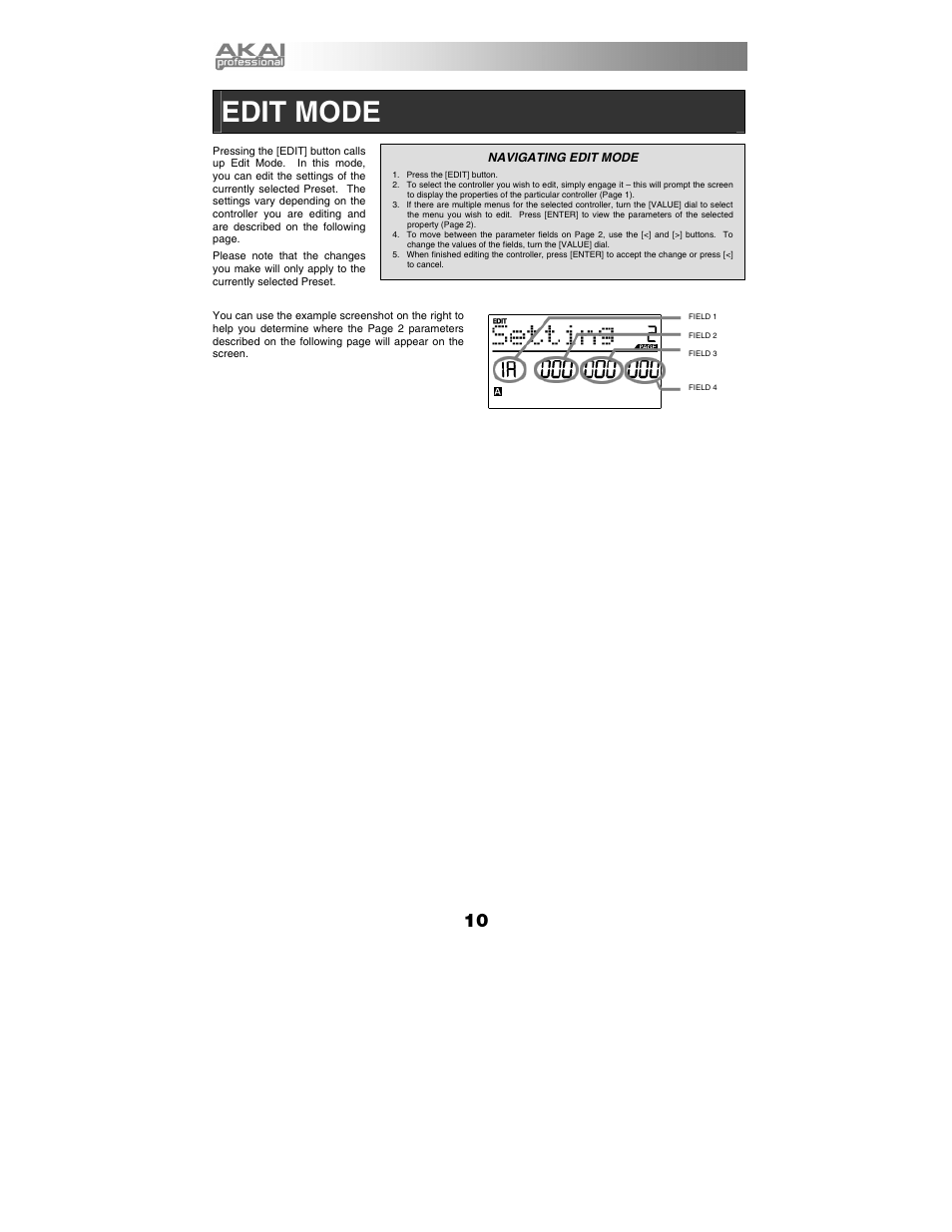 Edit mode | Akai mpk25 User Manual | Page 10 / 76