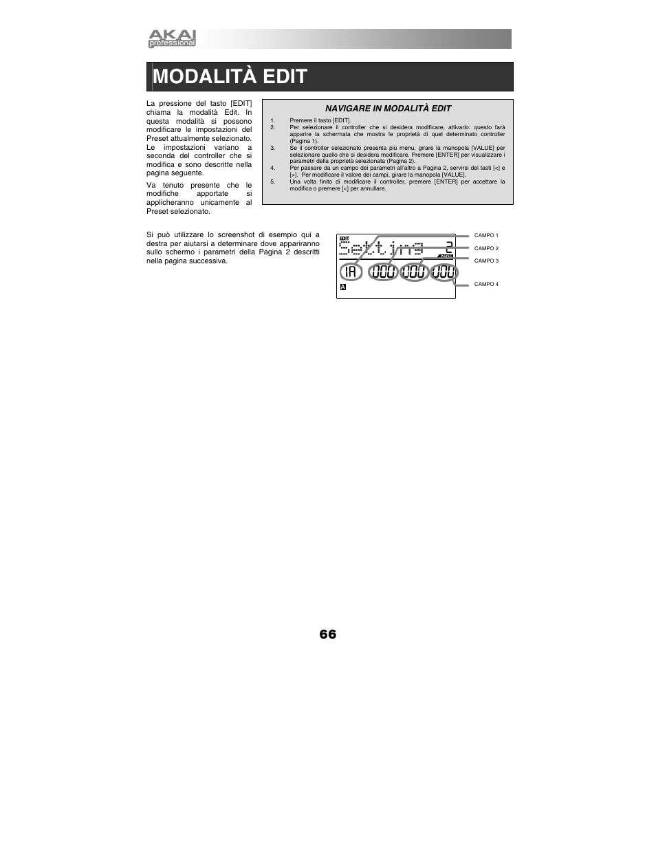 Modalità edit, Modalit à edit | Akai mpk25 User Manual | Page 66 / 76