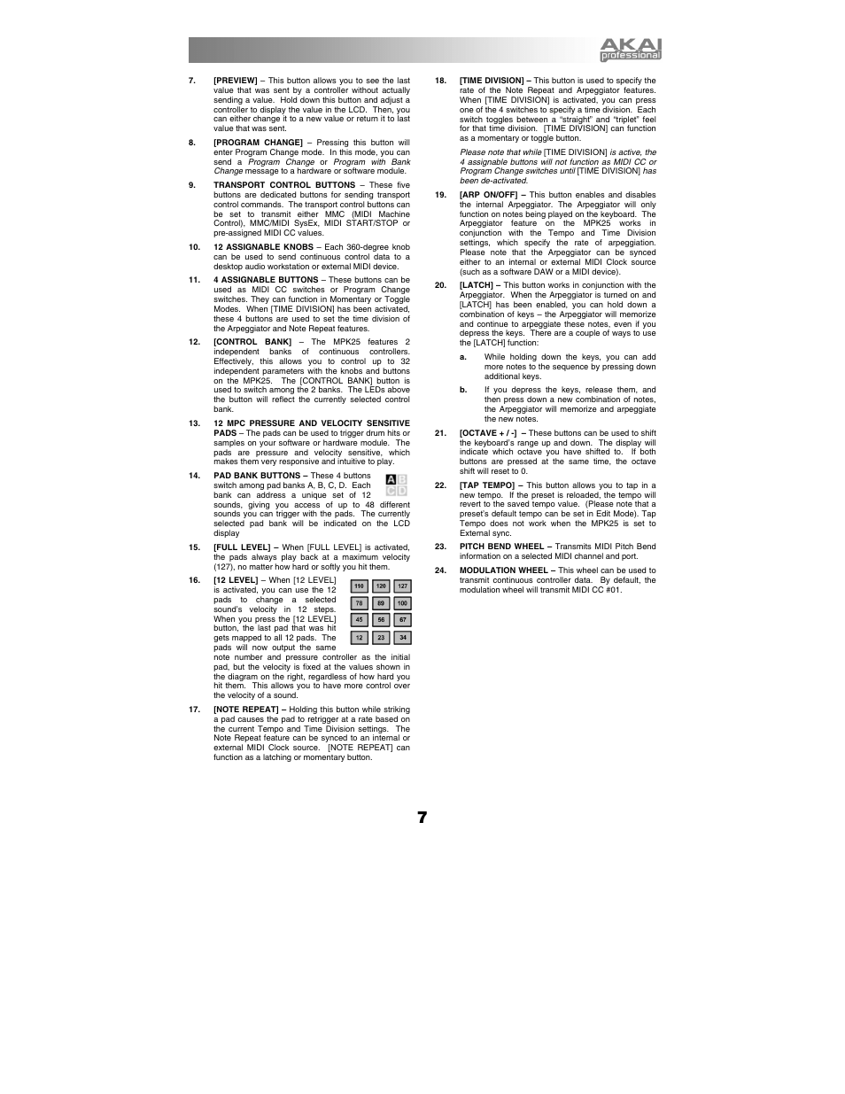 Akai mpk25 User Manual | Page 7 / 76