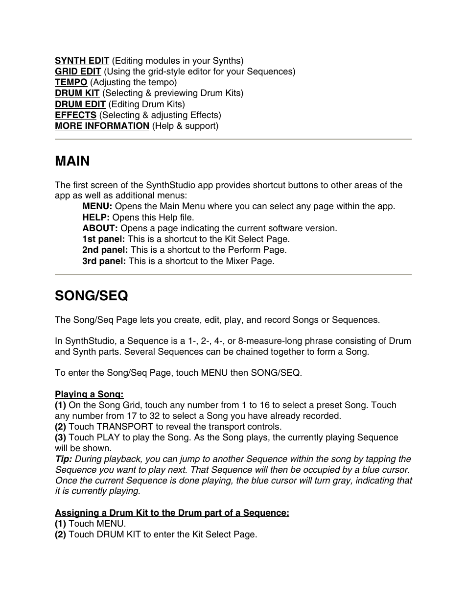 Main, Song/seq | Akai synthstation_studio User Manual | Page 2 / 11