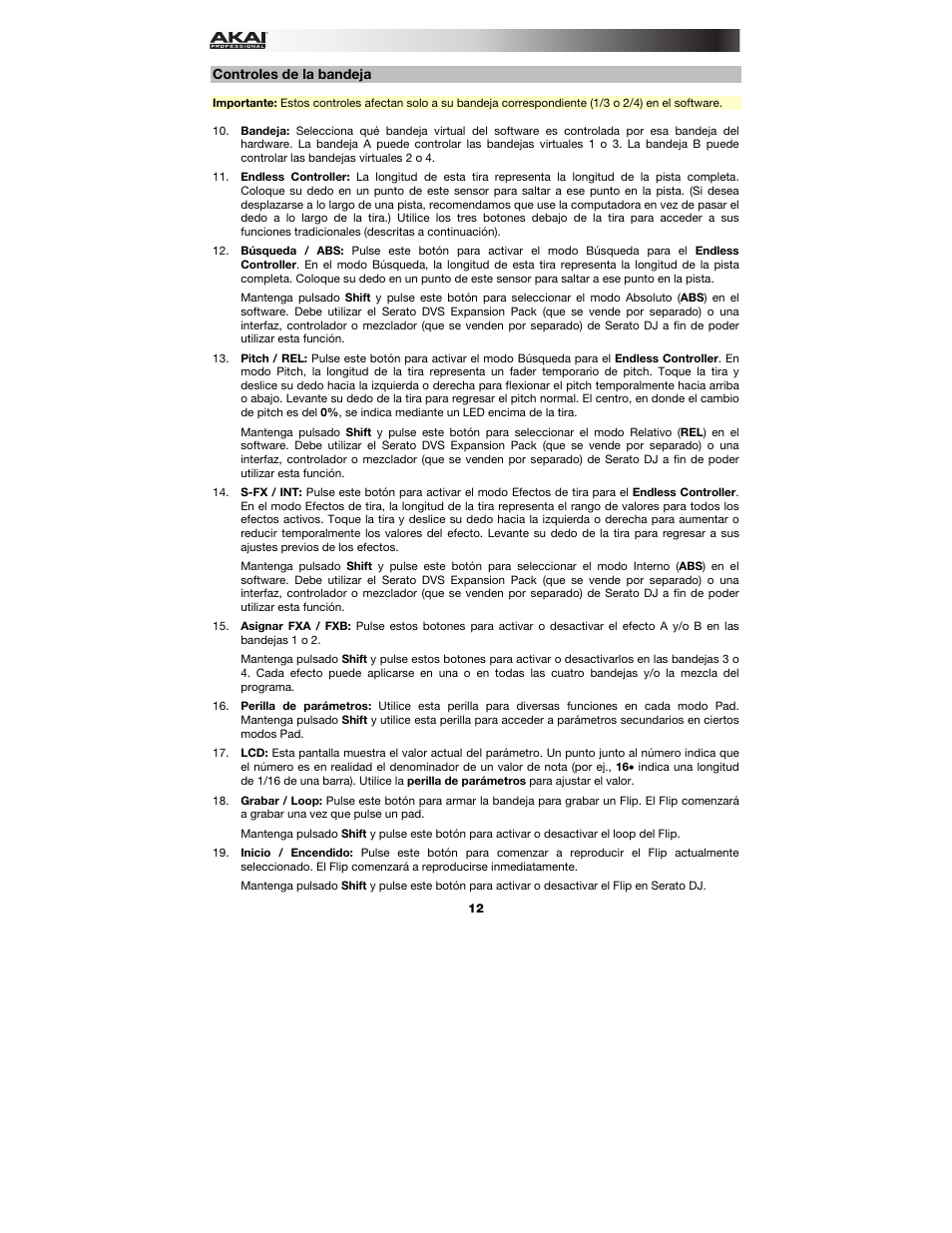 Controles de la bandeja | Akai AFX User Manual | Page 12 / 40