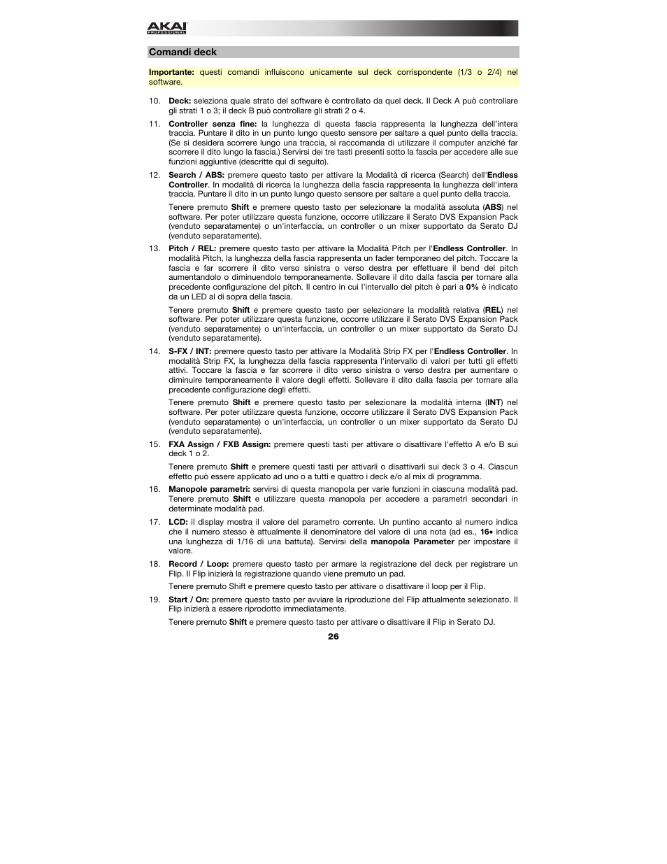Comandi deck | Akai AFX User Manual | Page 26 / 40