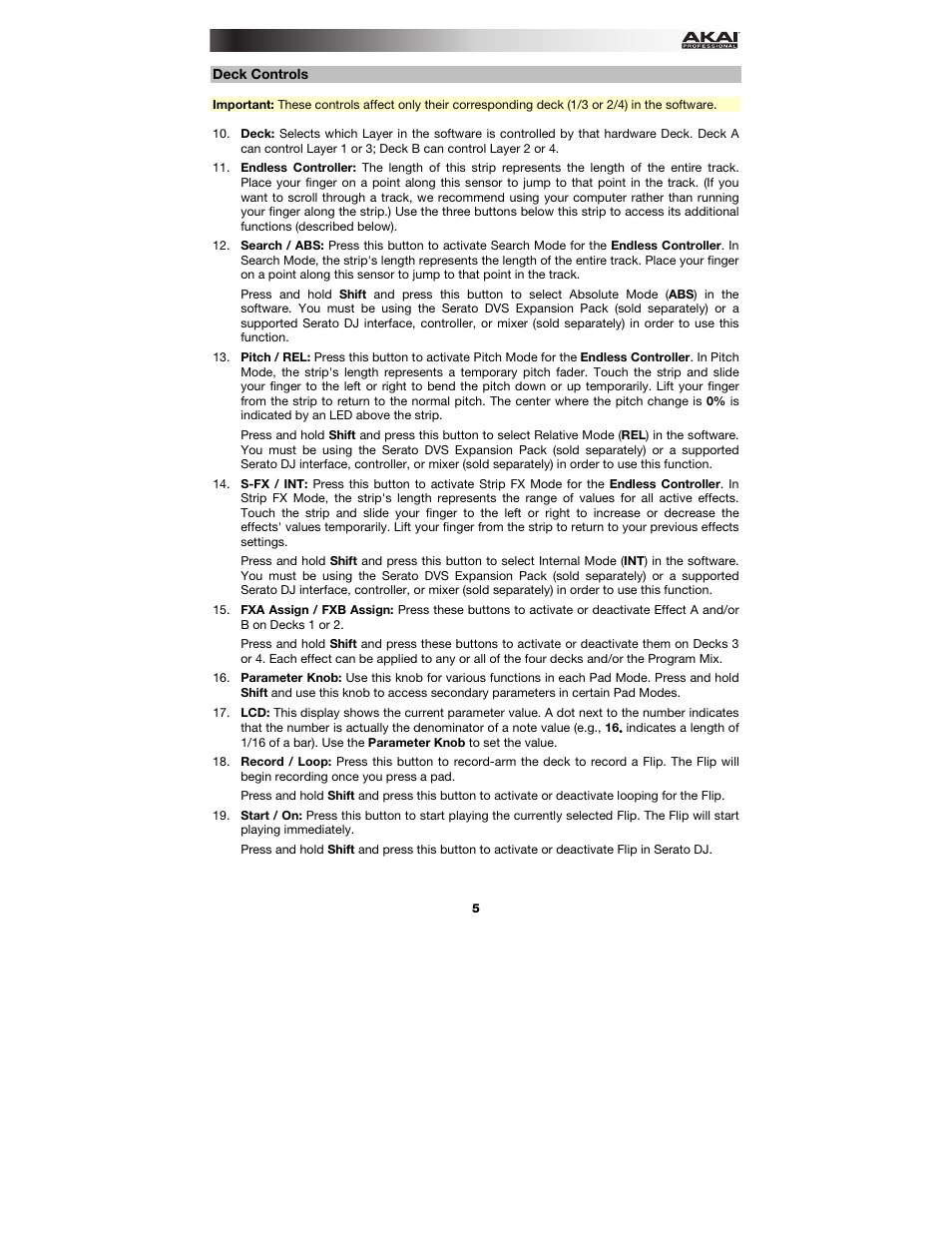 Deck controls | Akai AFX User Manual | Page 5 / 40