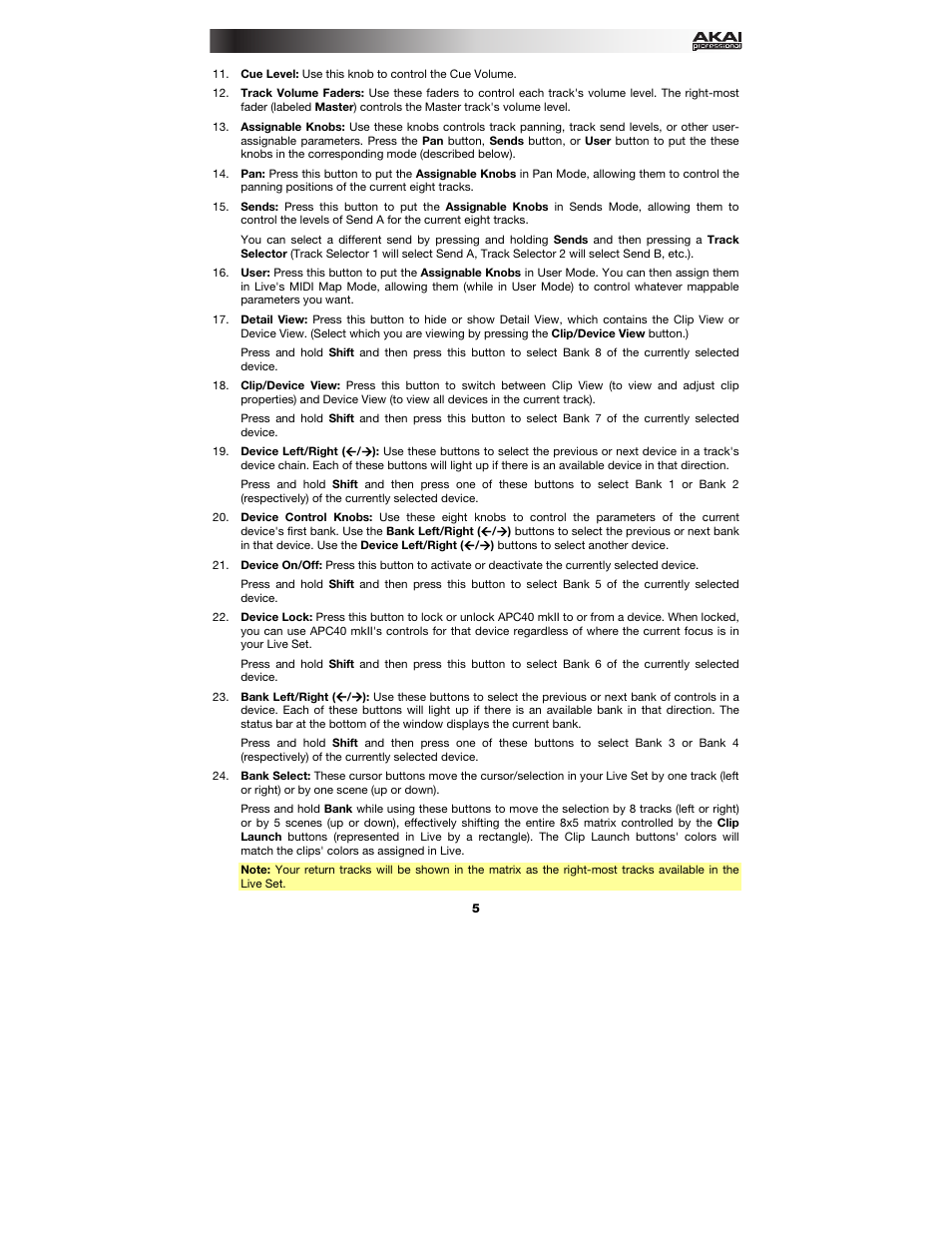 Akai APC40 User Manual | Page 5 / 28