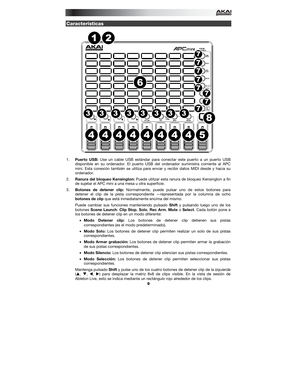Características | Akai APC mini User Manual | Page 9 / 24