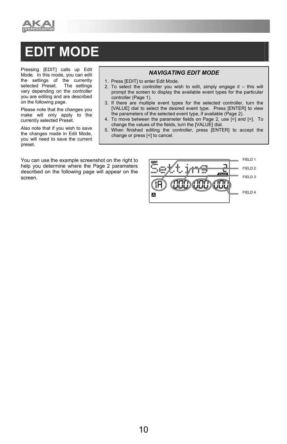 Edit mode, Navigating edit mode | Akai mpd32 User Manual | Page 10 / 76