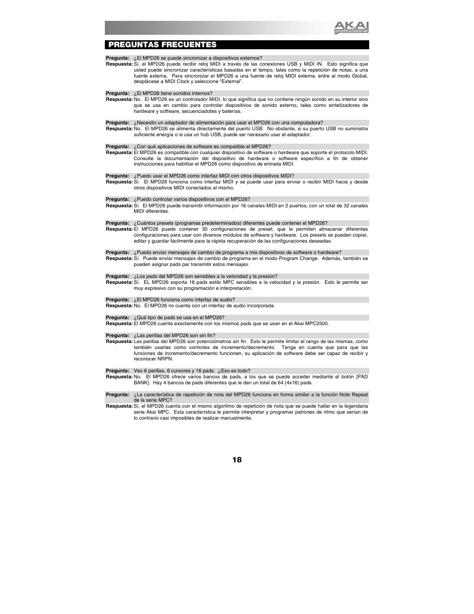 Preguntas frecuentes | Akai mpd26 User Manual | Page 19 / 52