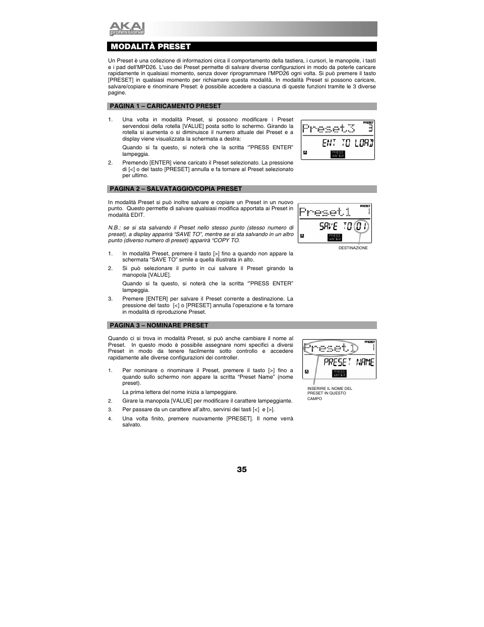 Modalità preset | Akai mpd26 User Manual | Page 36 / 52