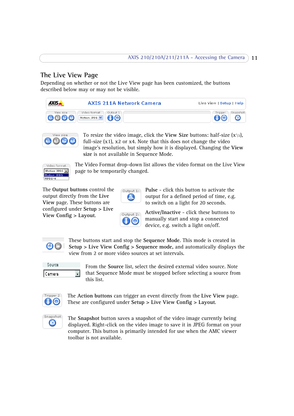 The live view page | Axis Communications 210 User Manual | Page 11 / 66
