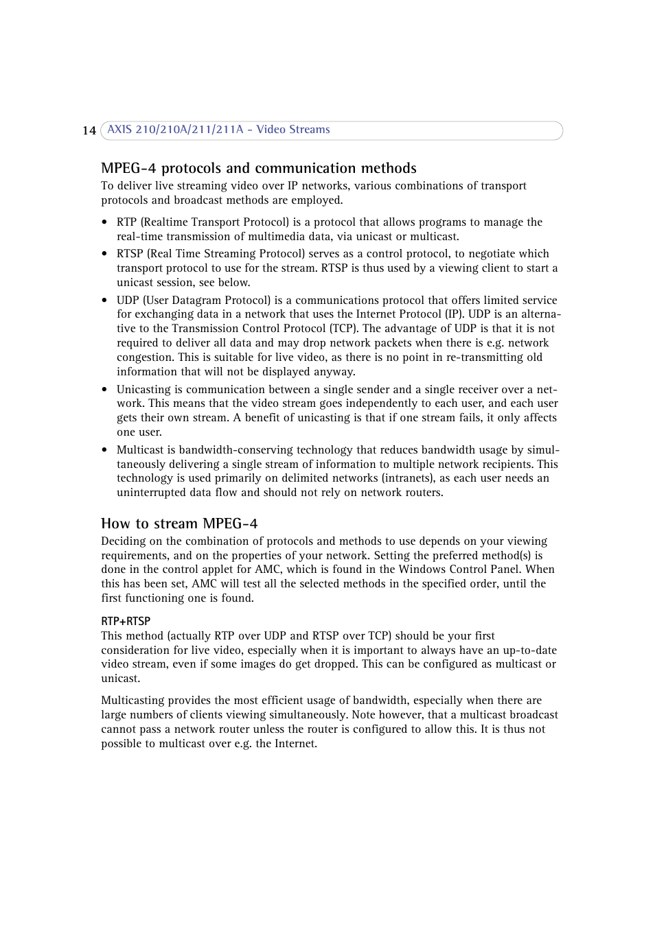 Mpeg-4 protocols and communication methods, How to stream mpeg-4 | Axis Communications 210 User Manual | Page 14 / 66