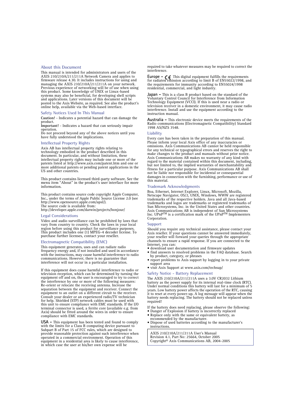 Axis communications | Axis Communications 210 User Manual | Page 2 / 66