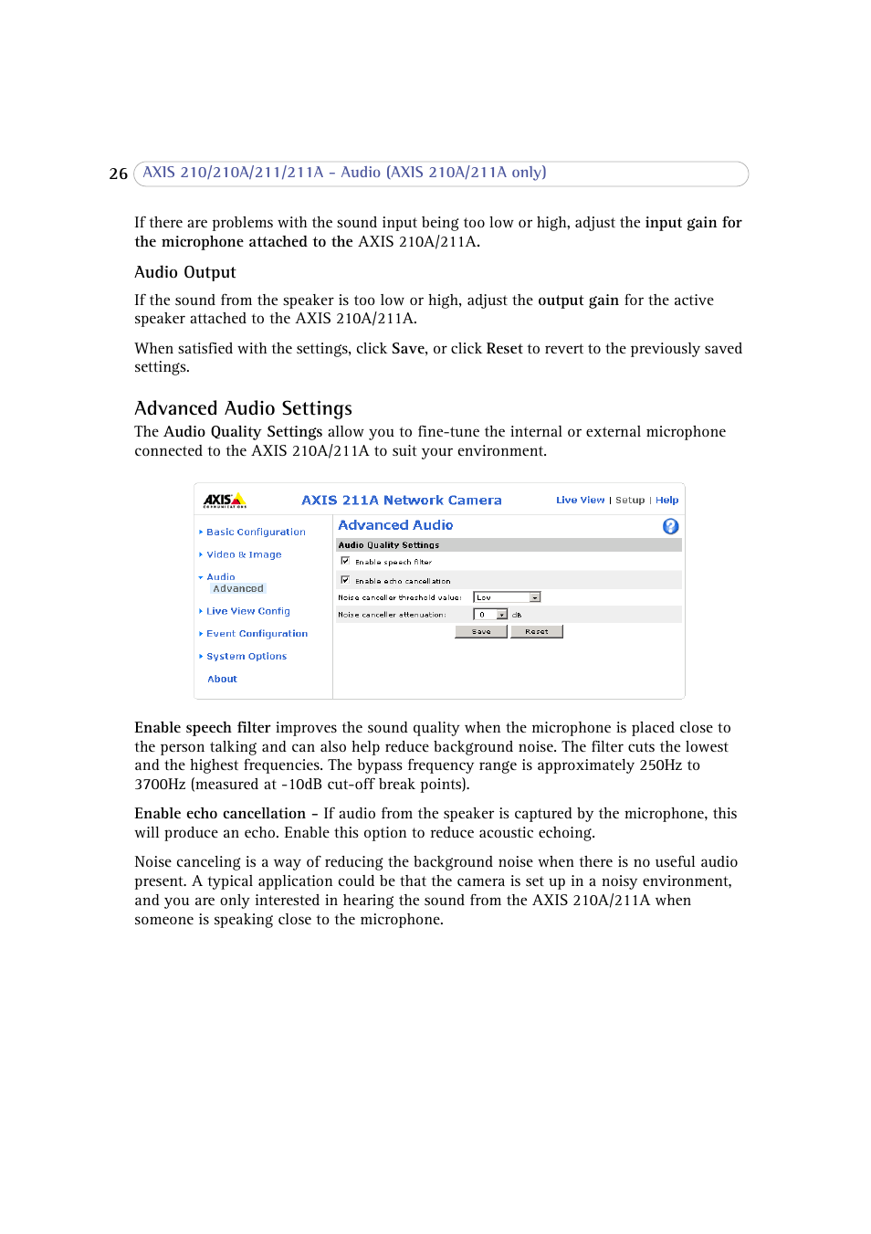Advanced audio settings | Axis Communications 210 User Manual | Page 26 / 66