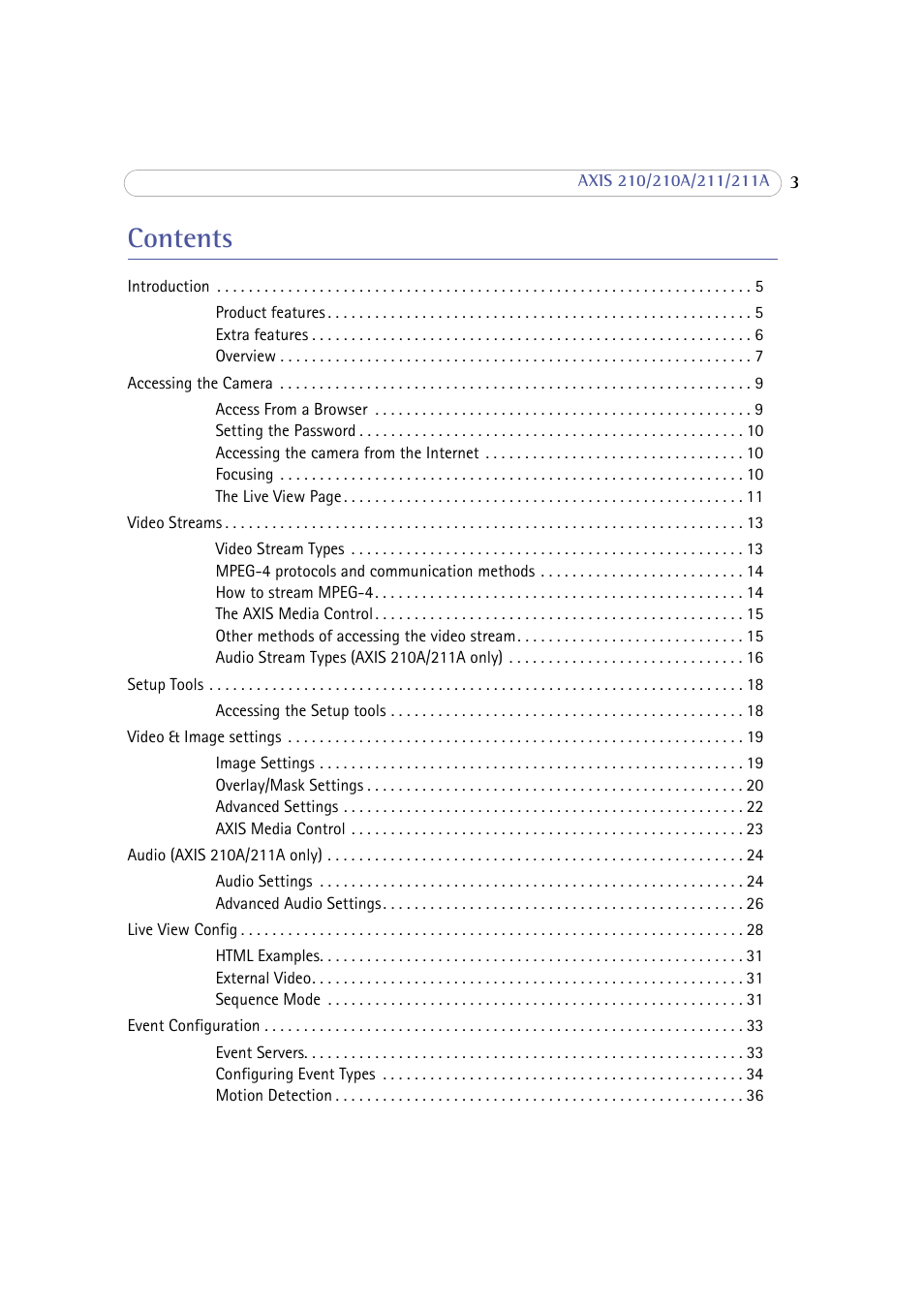 Axis Communications 210 User Manual | Page 3 / 66