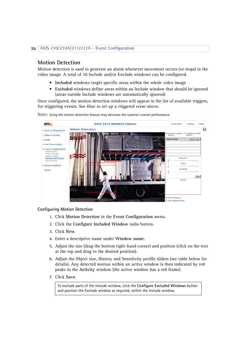 Motion detection | Axis Communications 210 User Manual | Page 36 / 66