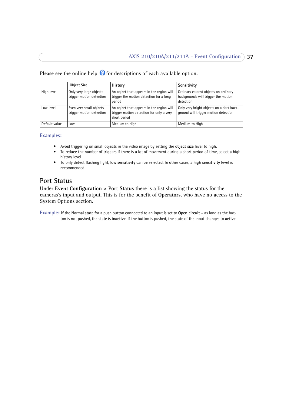 Port status | Axis Communications 210 User Manual | Page 37 / 66