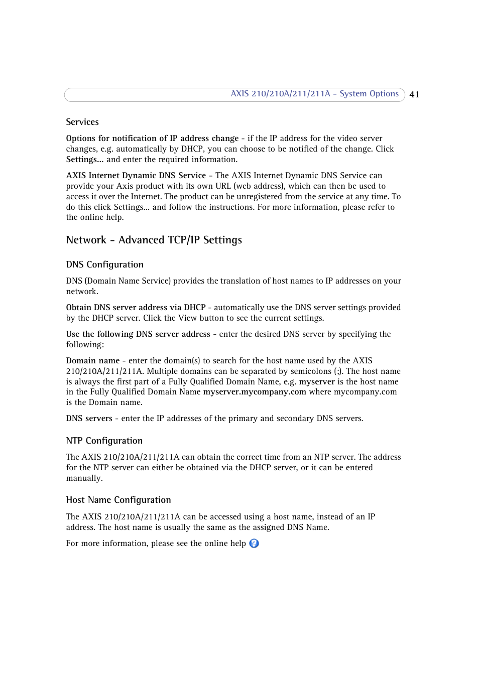 Network - advanced tcp/ip settings | Axis Communications 210 User Manual | Page 41 / 66