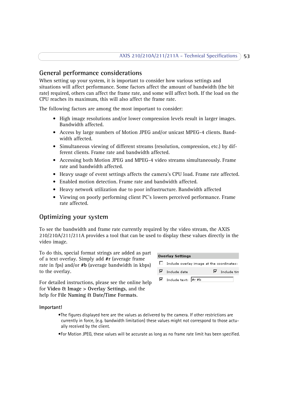 General performance considerations, Optimizing your system | Axis Communications 210 User Manual | Page 53 / 66
