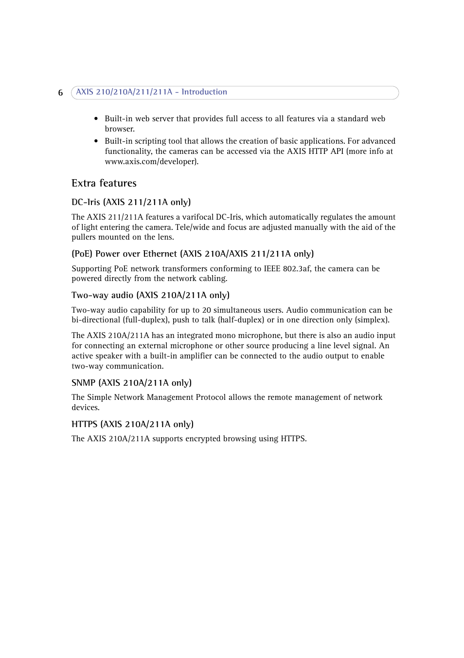 Extra features | Axis Communications 210 User Manual | Page 6 / 66