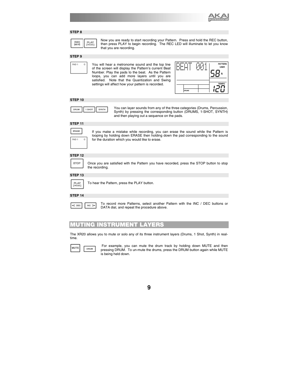 Muting instrument layers | Akai xr20 User Manual | Page 11 / 76