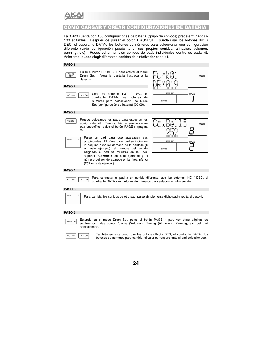 Cómo cargar y crear configuraciones de batería | Akai xr20 User Manual | Page 26 / 76