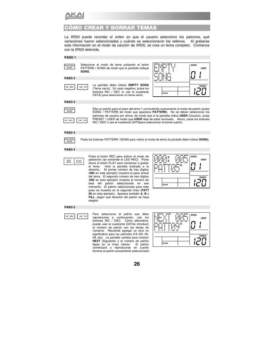 Cómo crear y borrar temas | Akai xr20 User Manual | Page 28 / 76