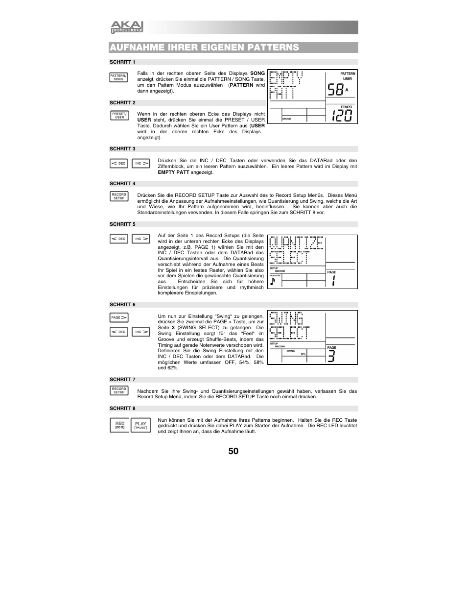 Aufnahme ihrer eigenen patterns | Akai xr20 User Manual | Page 52 / 76