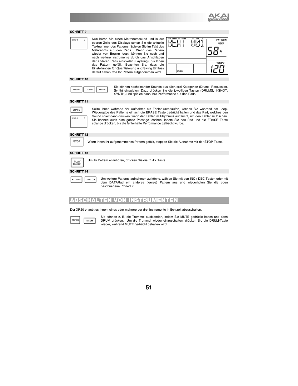 Abschalten von instrumenten | Akai xr20 User Manual | Page 53 / 76