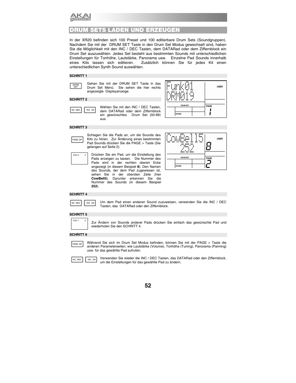 Drum sets laden und erzeugen | Akai xr20 User Manual | Page 54 / 76