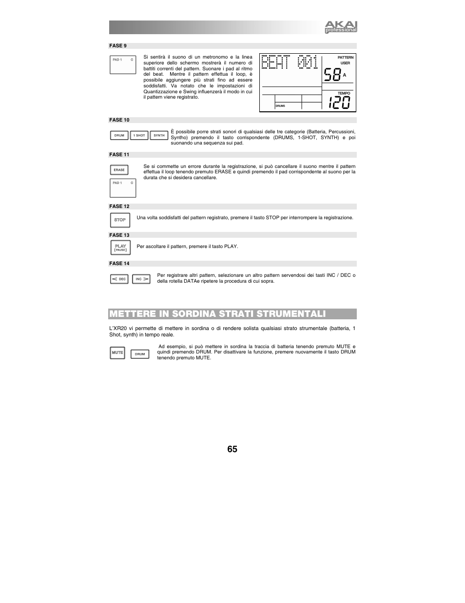 Mettere in sordina strati strumentali | Akai xr20 User Manual | Page 67 / 76