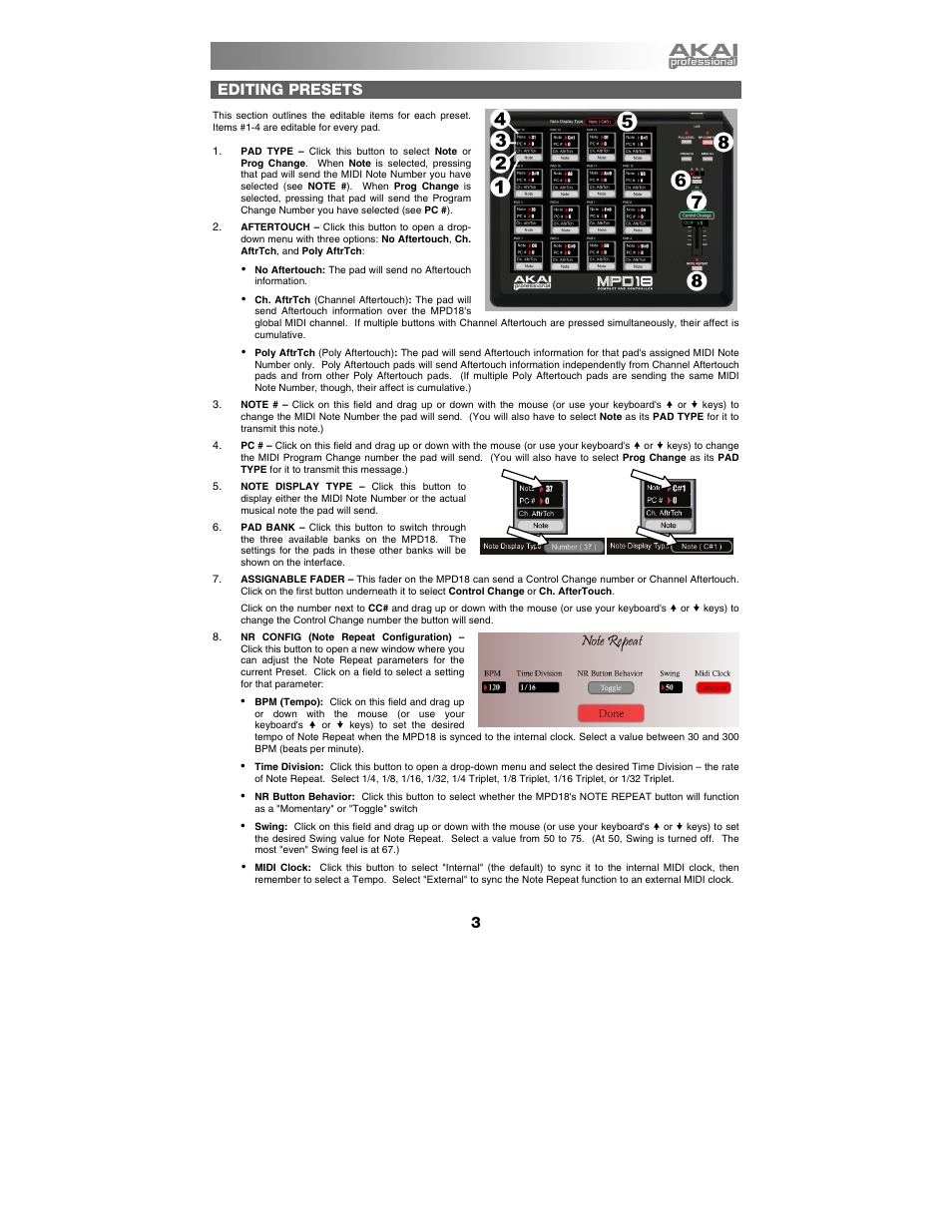 Editing presets | Akai MPD18 User Manual | Page 4 / 7