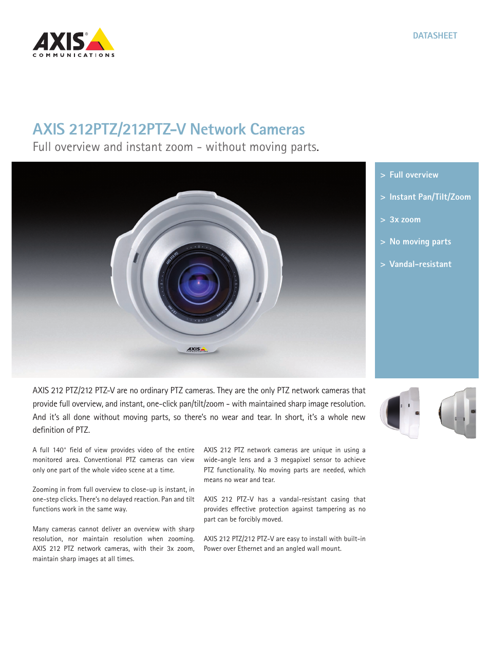 Axis Communications AXIS 212 PTZ User Manual | 2 pages