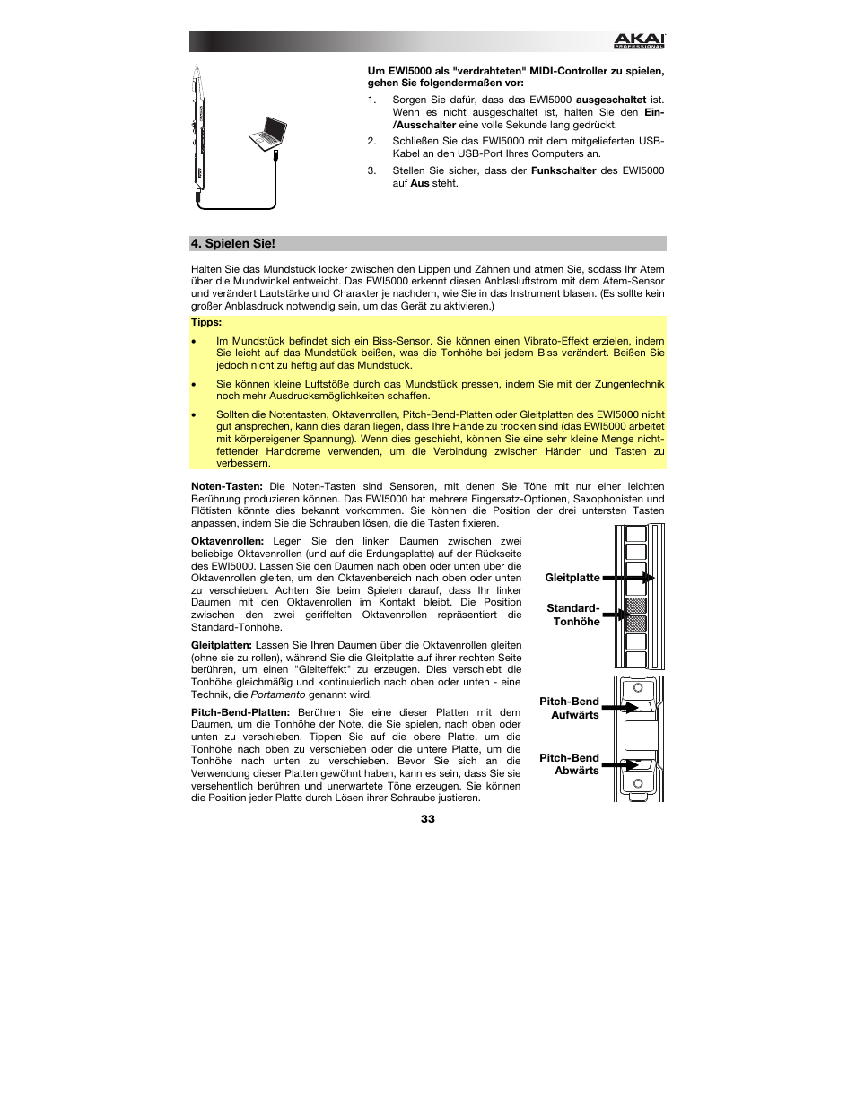 Spielen sie | Akai EWI5000 User Manual | Page 33 / 40