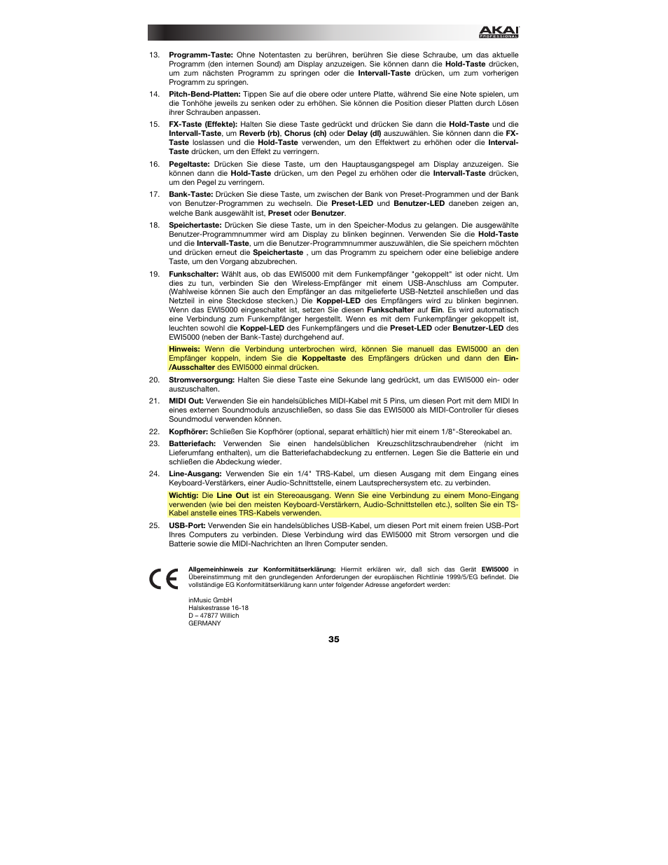 Akai EWI5000 User Manual | Page 35 / 40
